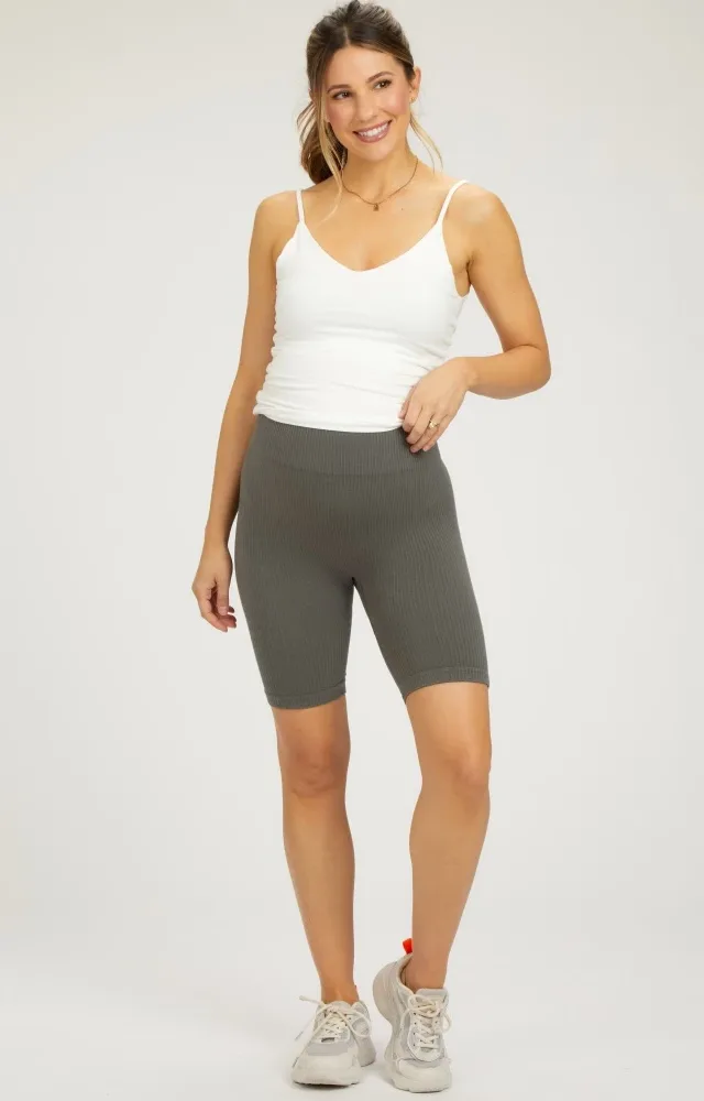 Charcoal Rib Knit Maternity Biker Shorts