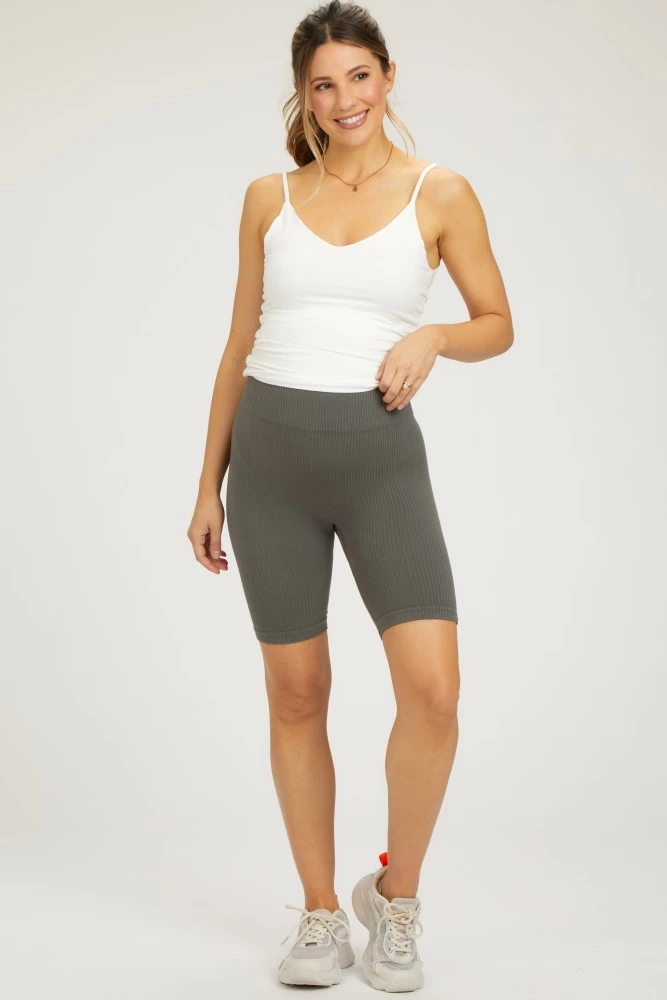 Charcoal Rib Knit Maternity Biker Shorts