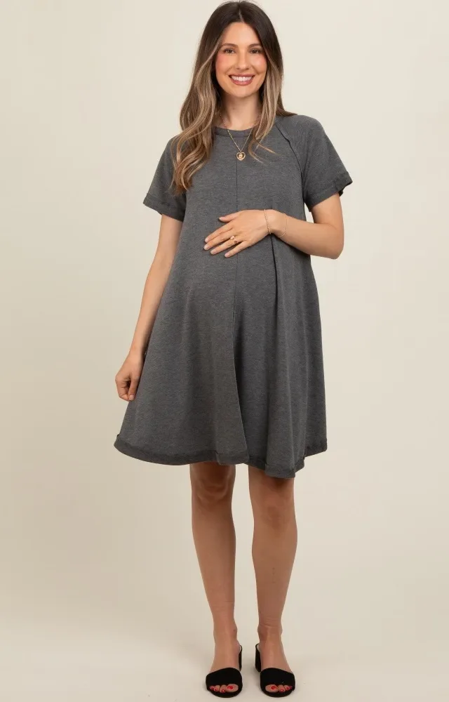 Charcoal Solid T-Shirt Maternity Mini Dress