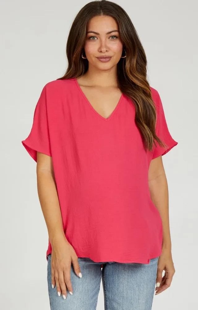 Coral Pink Short Sleeve Maternity Blouse