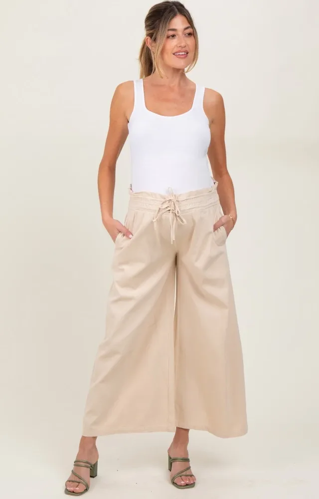 Cream Flowy Cropped Maternity Pant