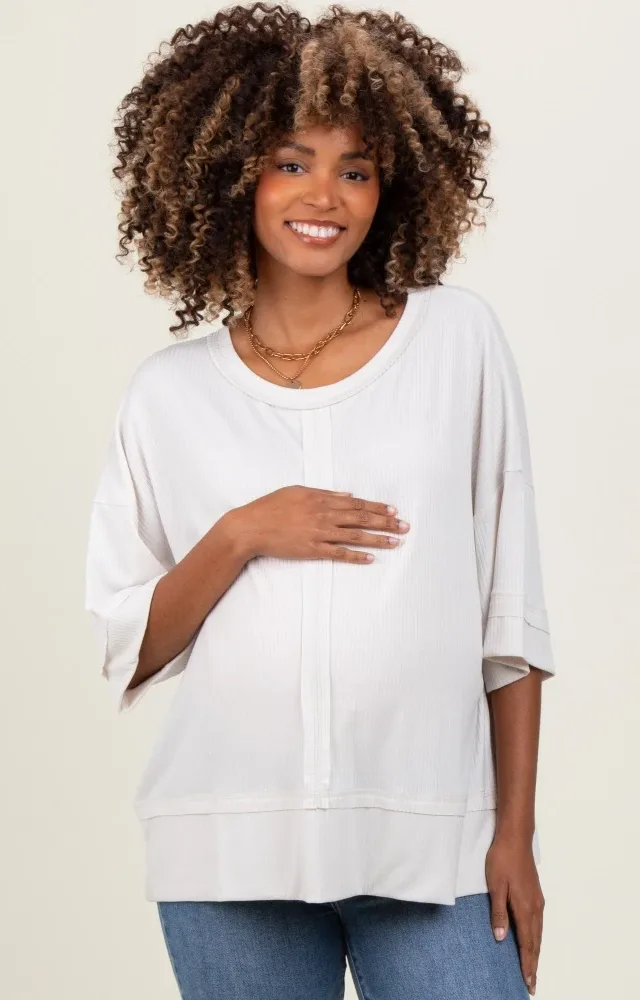 Cream Ribbed Boxy Fit Short Sleeve Maternity Top