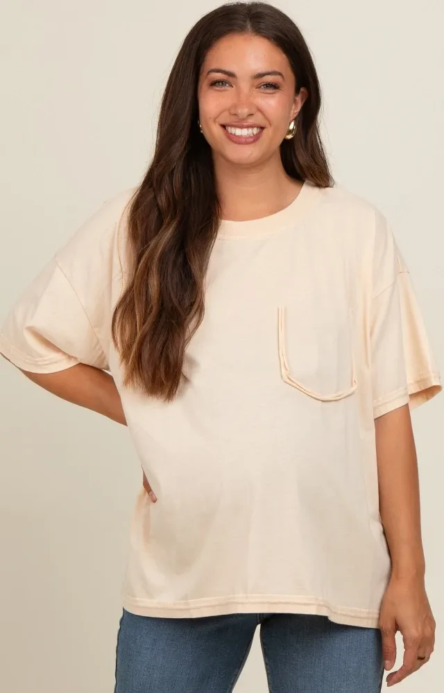 Cream Vintage Wash Oversized Maternity Tee