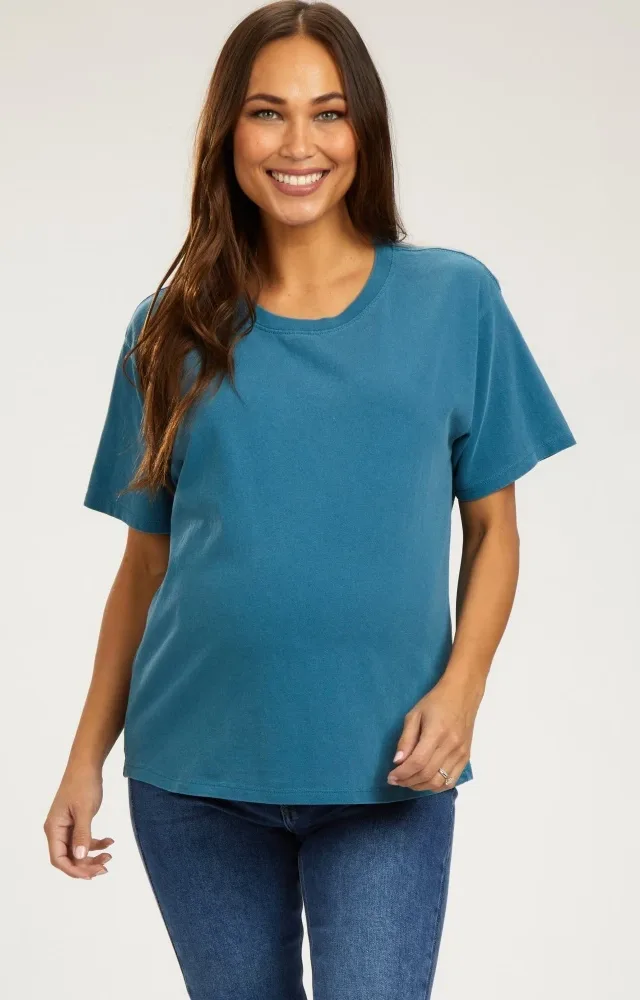 Dark Teal Short Sleeve Maternity Top