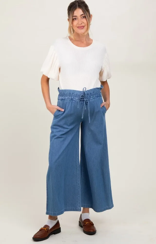 Denim Flowy Cropped Maternity Pant