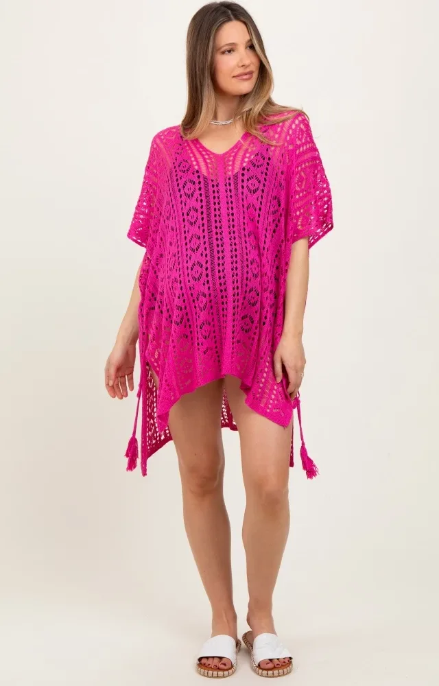 Fuchsia Crochet Knit Maternity Swim Cover Up