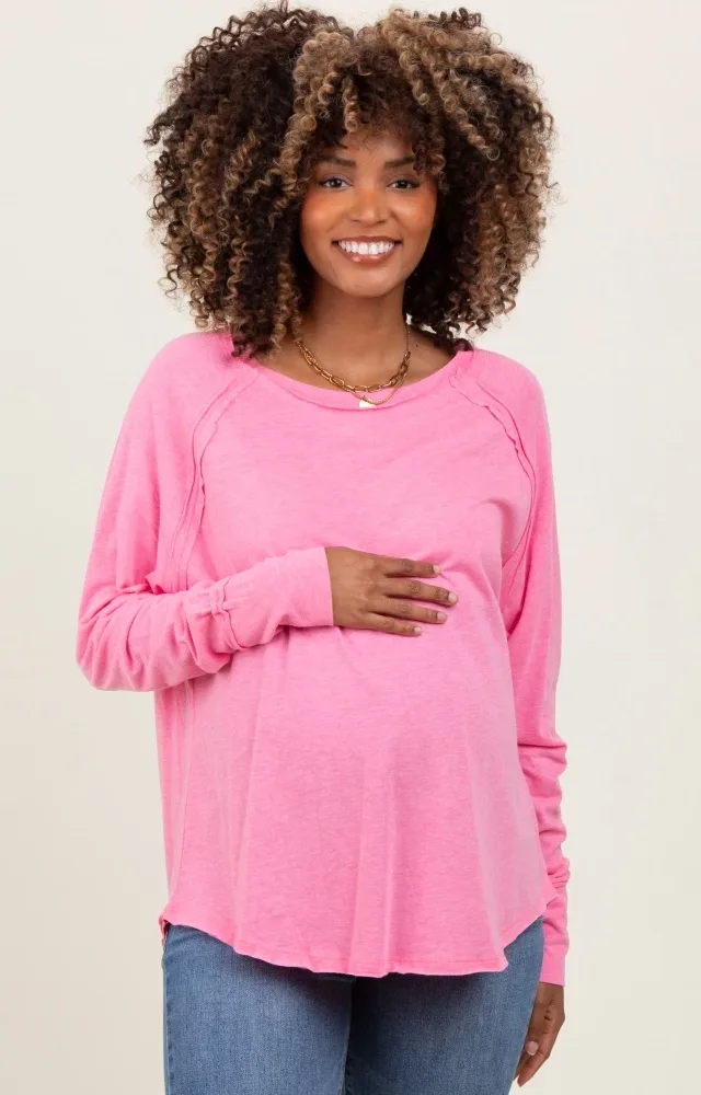 Fuchsia Heather Exposed Seam Long Sleeve Maternity Top