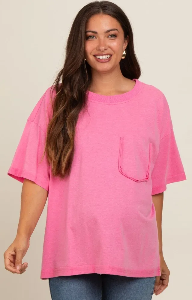 Fuchsia Vintage Wash Oversized Maternity Tee