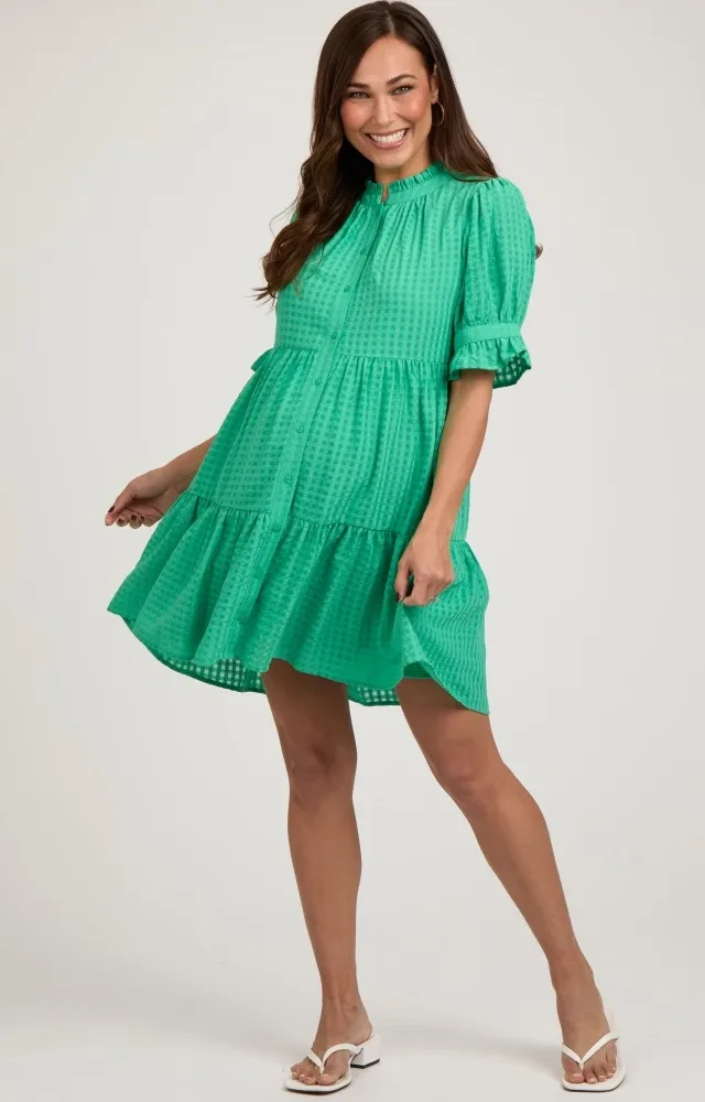 Green Buttoned Down Short Sleeve Maternity Dress