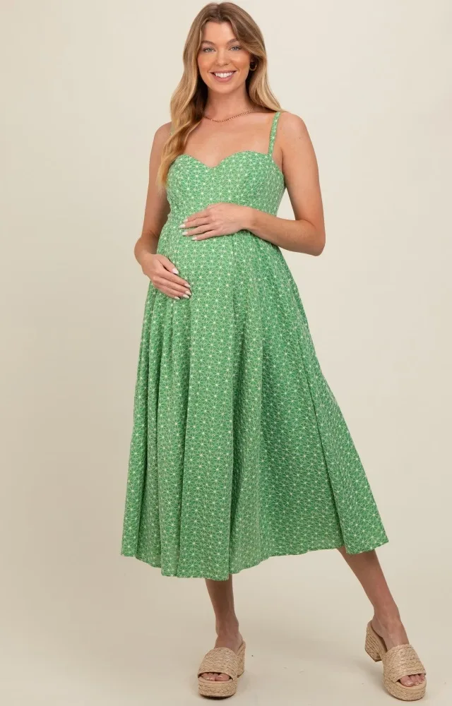 Green Floral Embroidered Maternity Maxi Dress