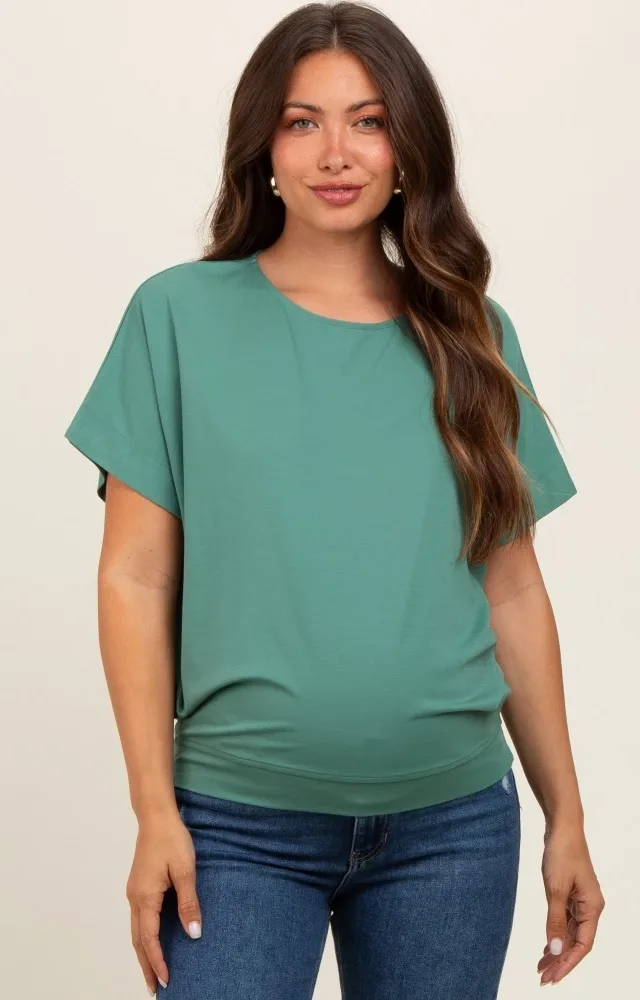 Green Round Neck Dolman Sleeve Maternity Top