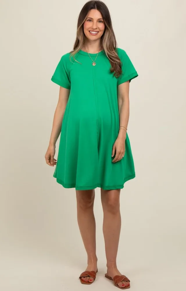 Green Solid T-Shirt Maternity Mini Dress