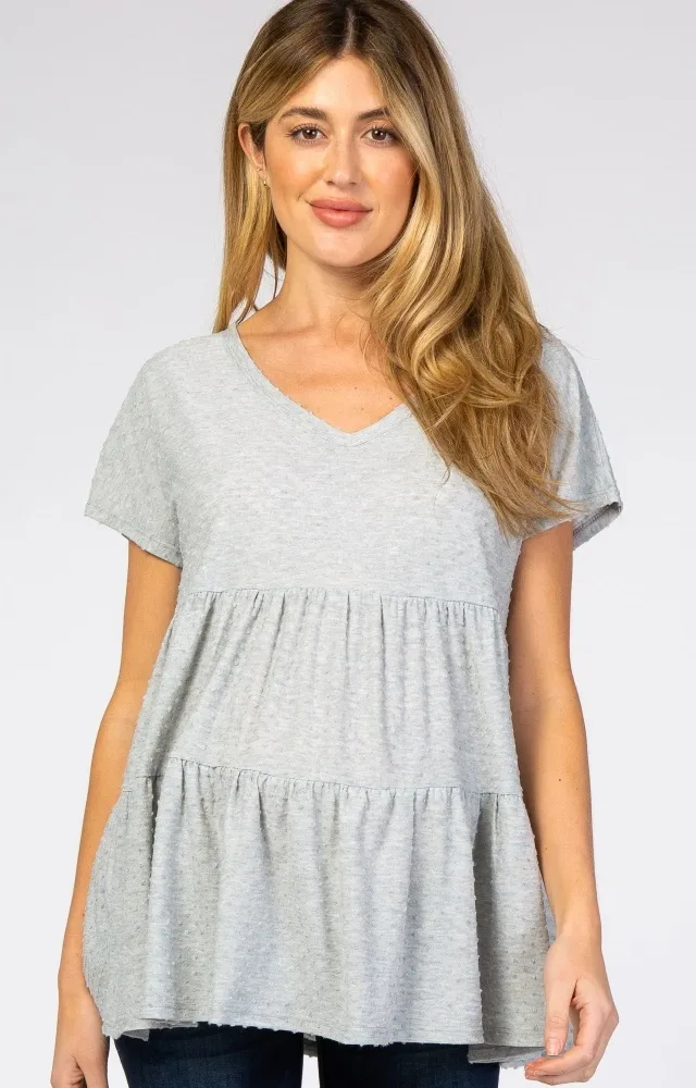 Heather Grey Swiss Dot Tiered Maternity Top