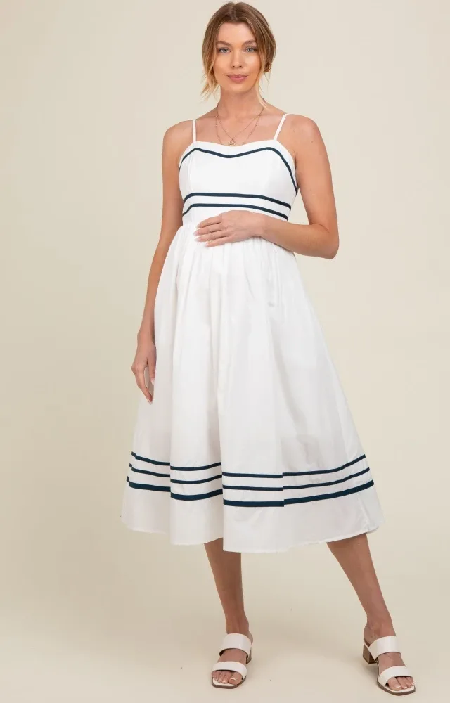 Ivory Contrast Stripe Maternity Midi Dress