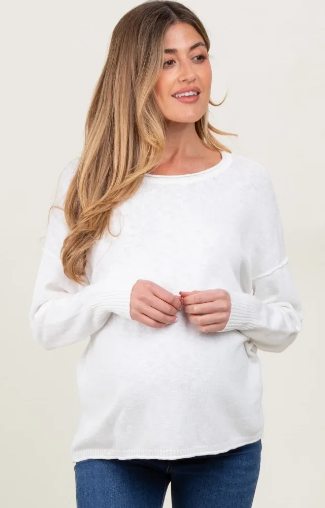 Ivory Heather Unfinished Hem Maternity Sweater