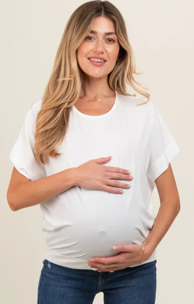 Ivory Round Neck Dolman Sleeve Maternity Top