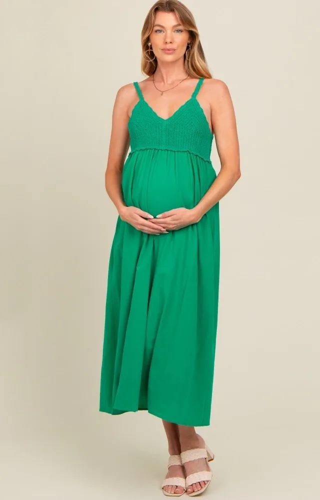 Jade V-Neck Crochet Top Maternity Midi Dress