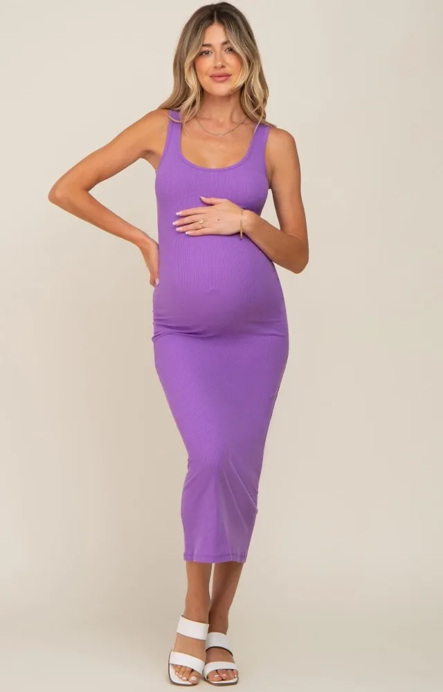 Lavender Ribbed Basic Maternity Maxi Dress