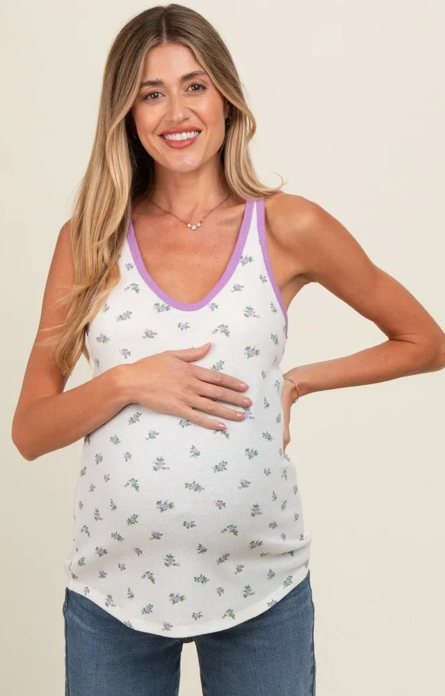 Lavender Trim Floral Maternity Tank Top