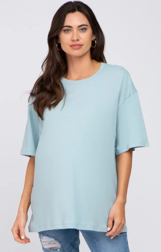 Light Blue Basic Oversized Maternity Tee