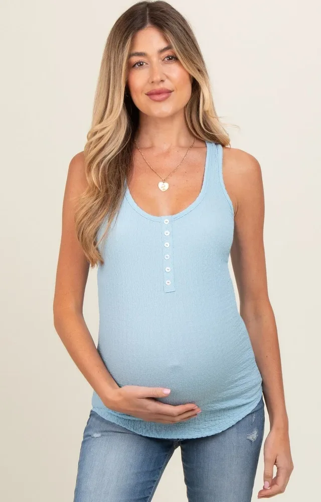 Light Blue Button Accent Maternity Tank Top