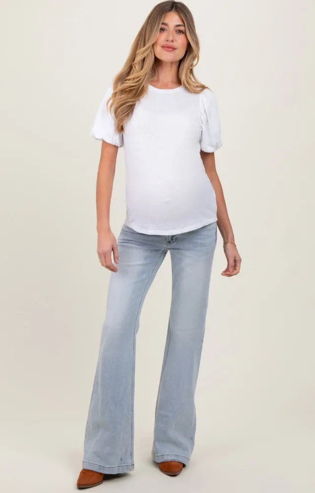 Light Blue Washed Maternity Flare Jeans