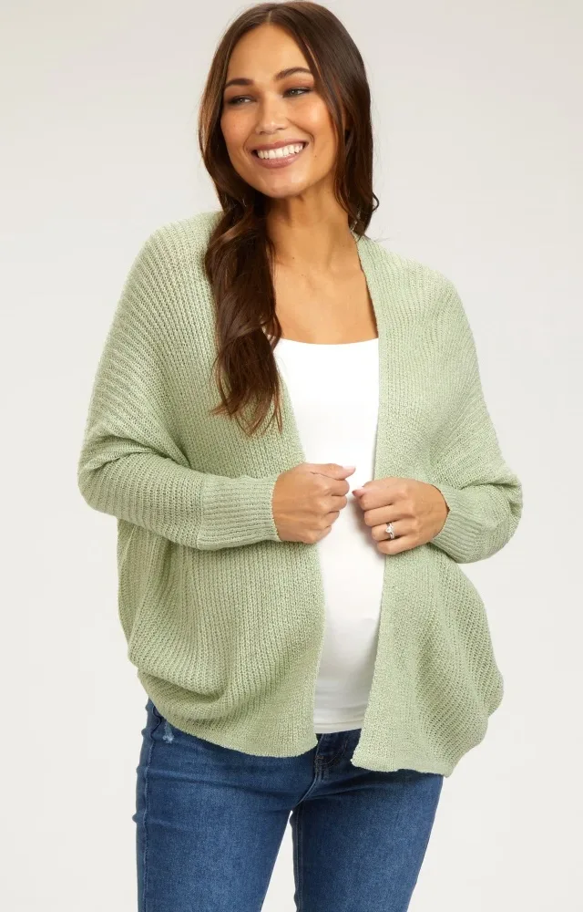 Light Olive Knit Dolman Sleeve Maternity Cardigan