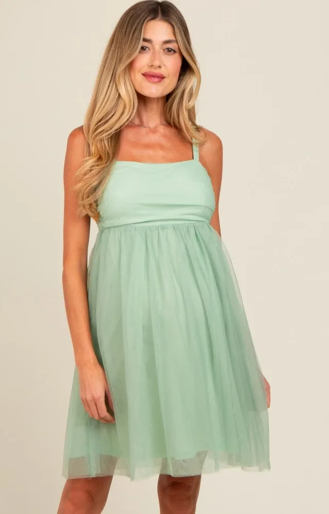 Light Olive Tulle Skirt Maternity Dress