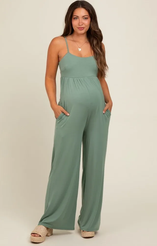 Light Olive Wide Leg Maternity Jumpsuit