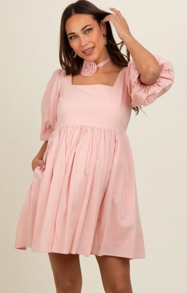 Light Pink Babydoll Maternity Mini Dress