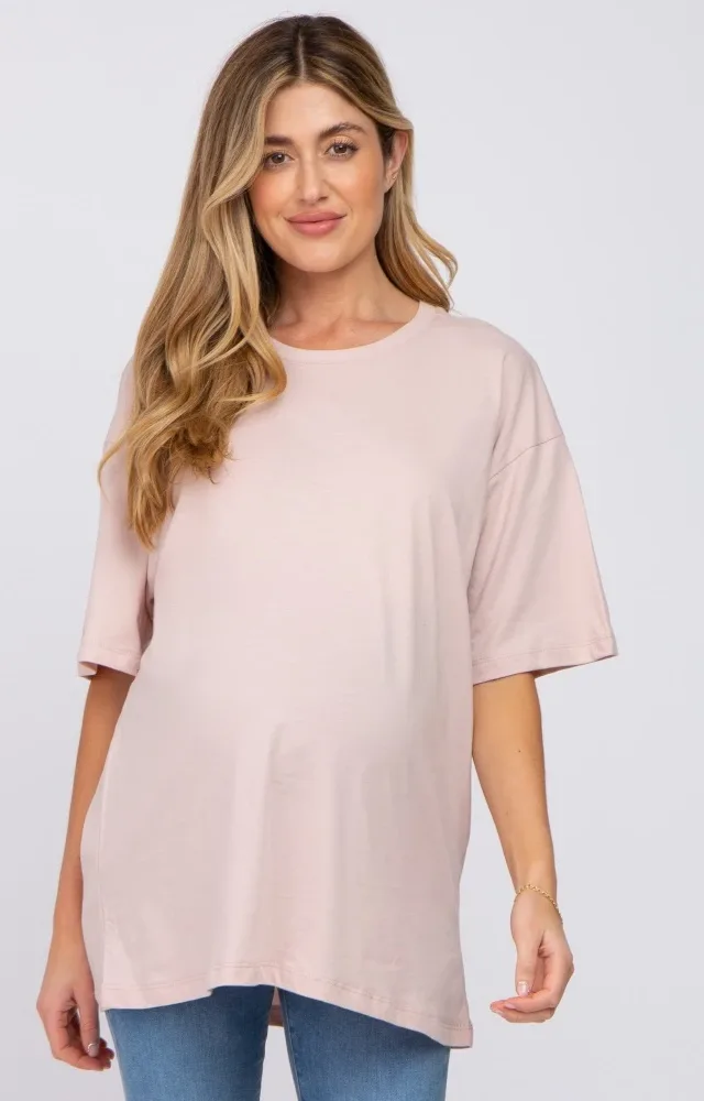 Light Pink Basic Oversized Maternity Tee