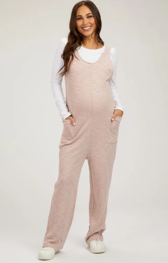 Light Pink Scoop Neck Sleeveless Maternity Jumpsuit