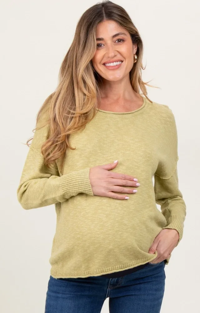 Lime Heather Unfinished Hem Maternity Sweater