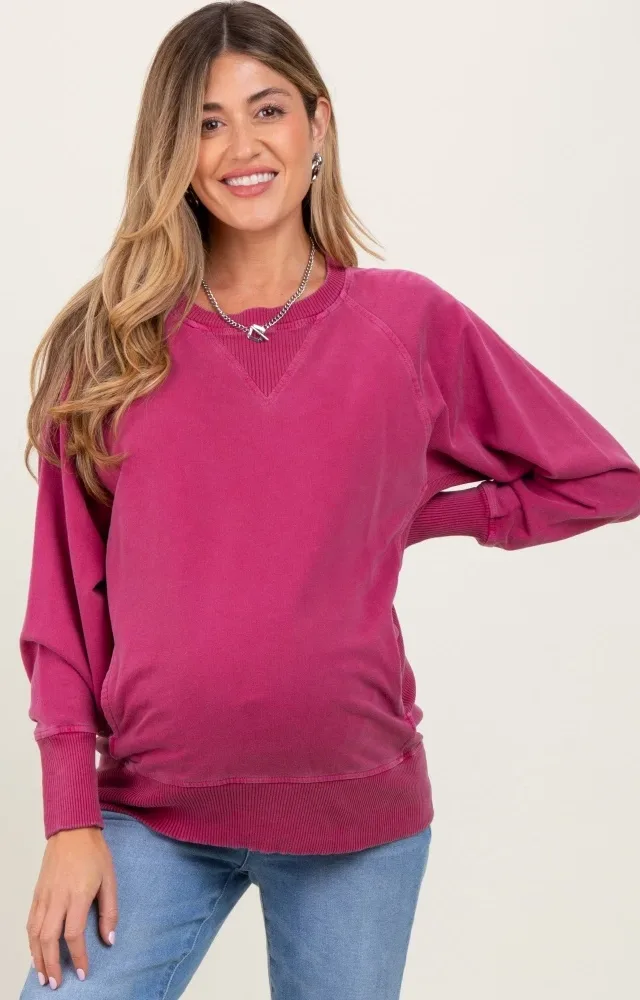 Magenta Vintage Wash French Terry Maternity Pullover