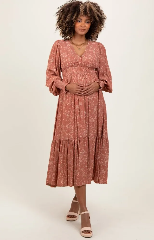 Mauve Floral Button Maternity Maxi Dress