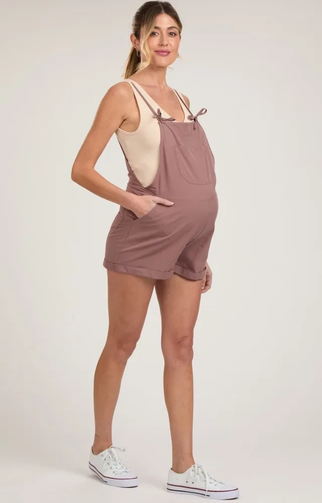 Mauve Front Pocket Maternity Short Overalls