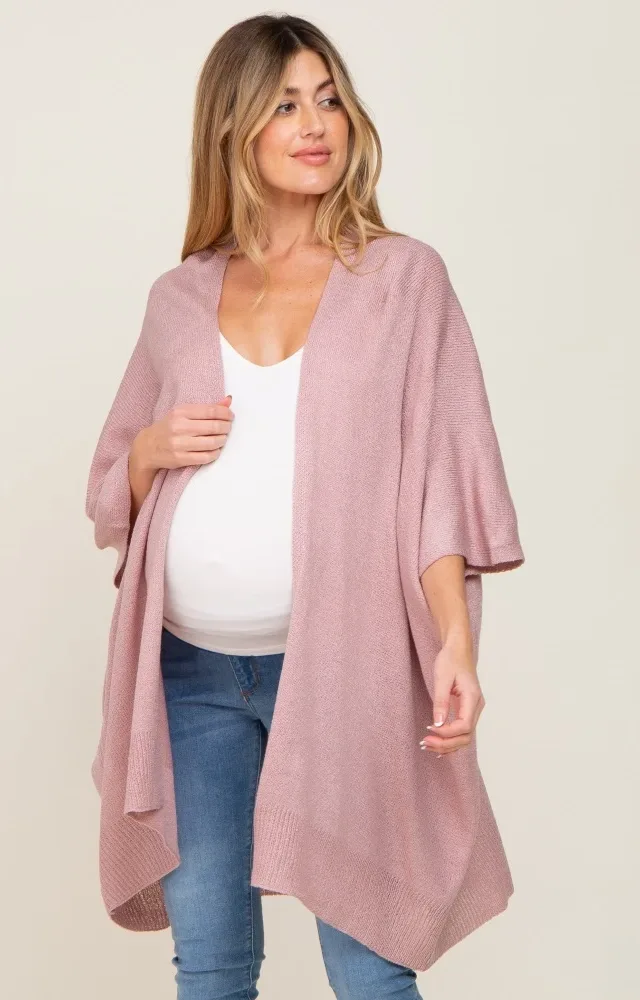 Mauve Knit Open Front Maternity Cardigan