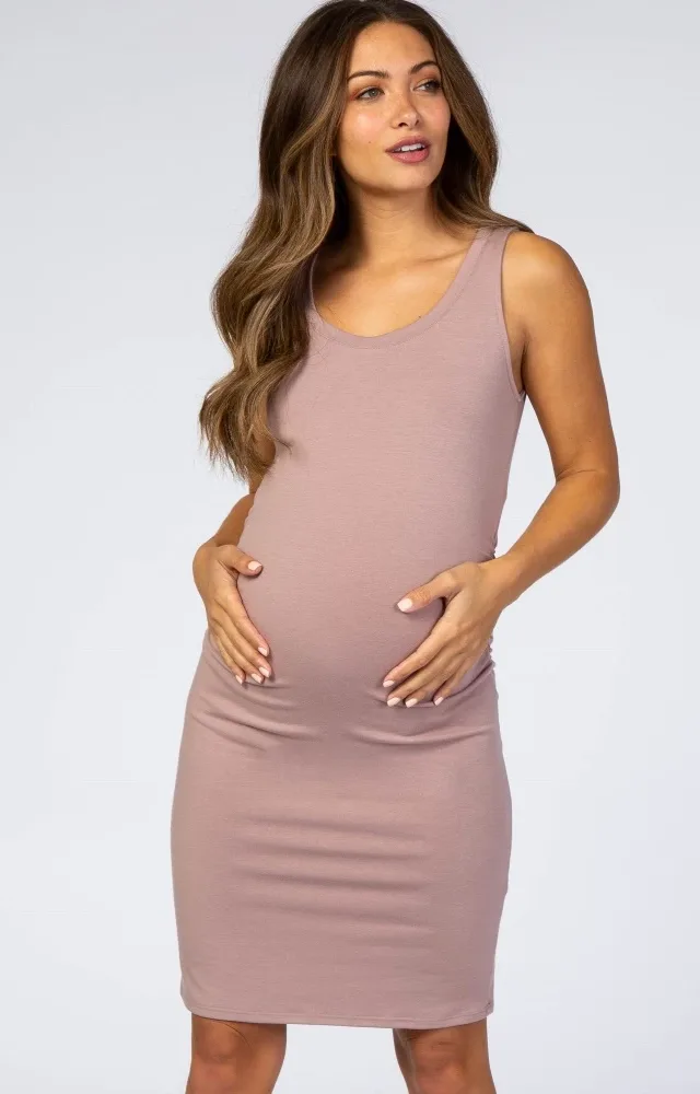 Mauve Ruched Fitted Maternity Dress