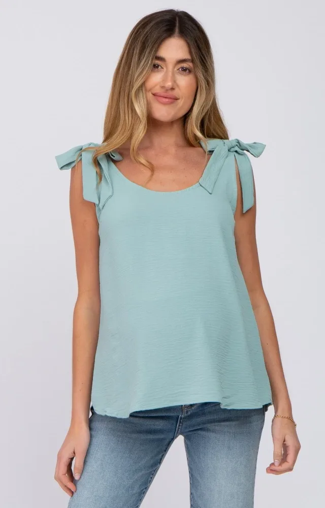 Mint Green Shoulder Bow Maternity Tank Top