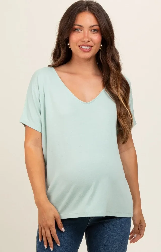 Mint Short Dolman Sleeve V-Neck Maternity Top