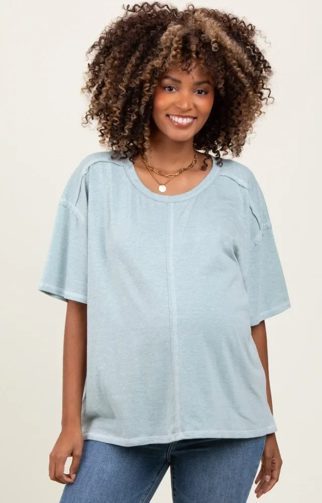 Mint Solid Tri-Blend Short Sleeve Maternity Tunic Top