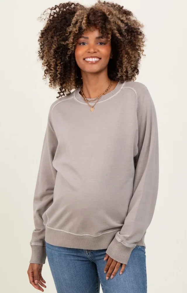 Mocha French Terry Vintage Wash Maternity Pullover