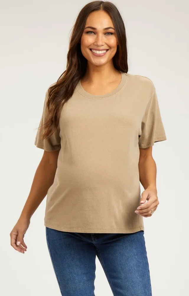 Mocha Short Sleeve Maternity Top