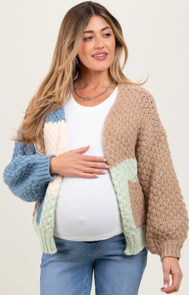 Multicolor Chunky Crochet Knit Maternity Cardigan