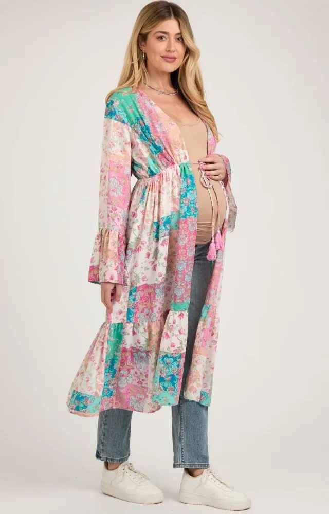 Multicolor Floral Patchwork Print Maternity Coverup