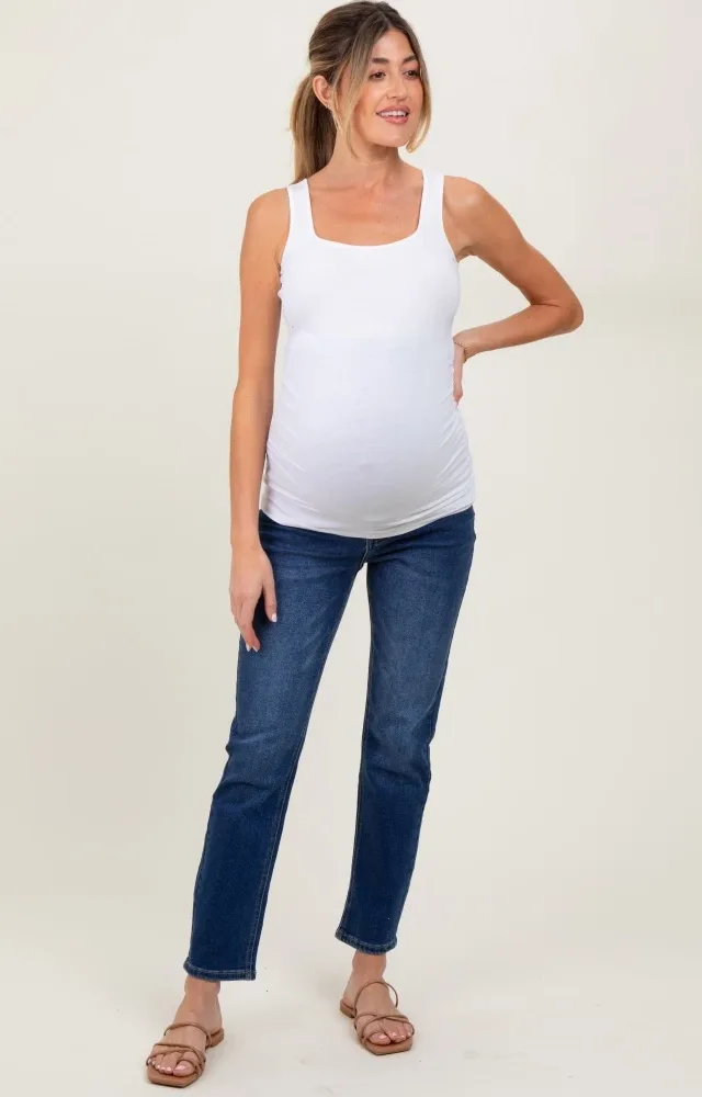 Navy Blue Dark Wash Slim Straight Maternity Jeans