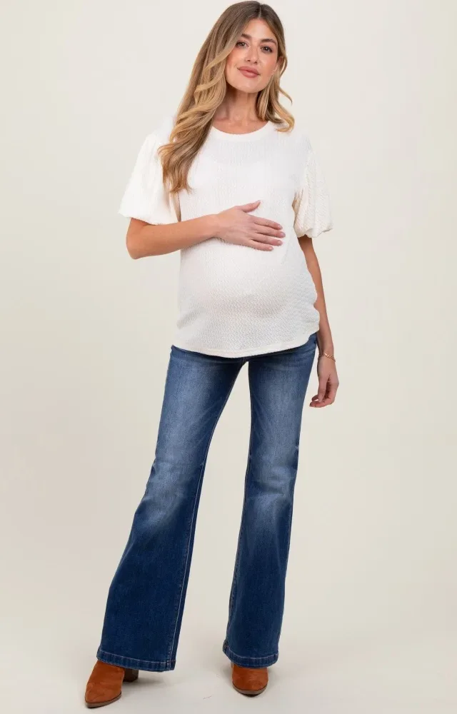 Navy Blue Washed Maternity Flare Jeans