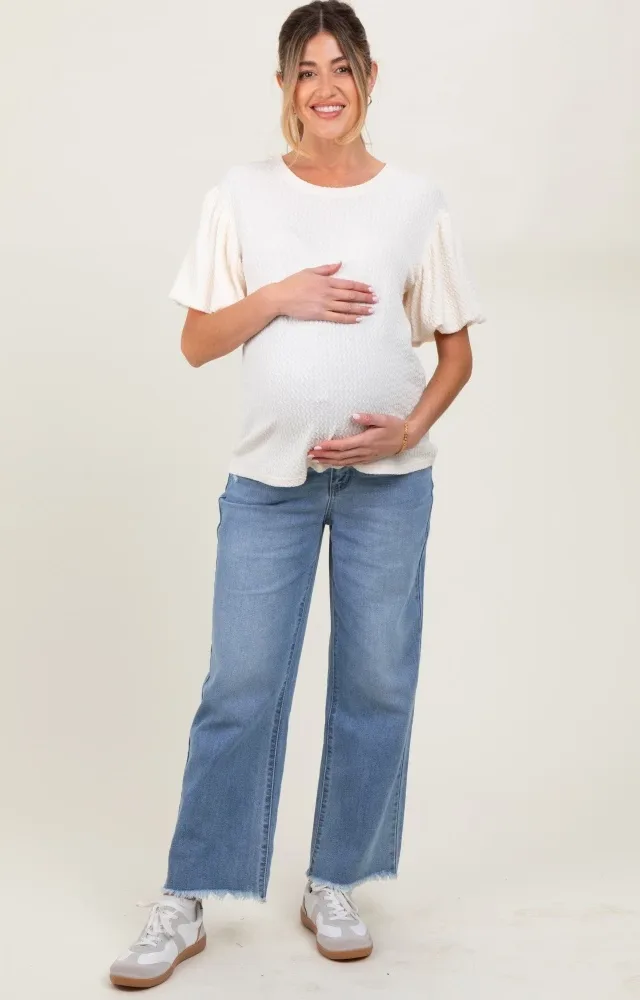 Navy Washed Wide Leg Maternity Jeans