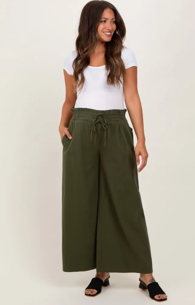 Olive Flowy Cropped Maternity Pant