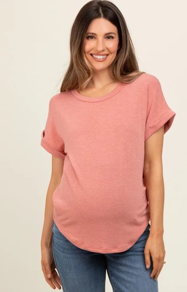 Peach Short Sleeve Terry Maternity Top